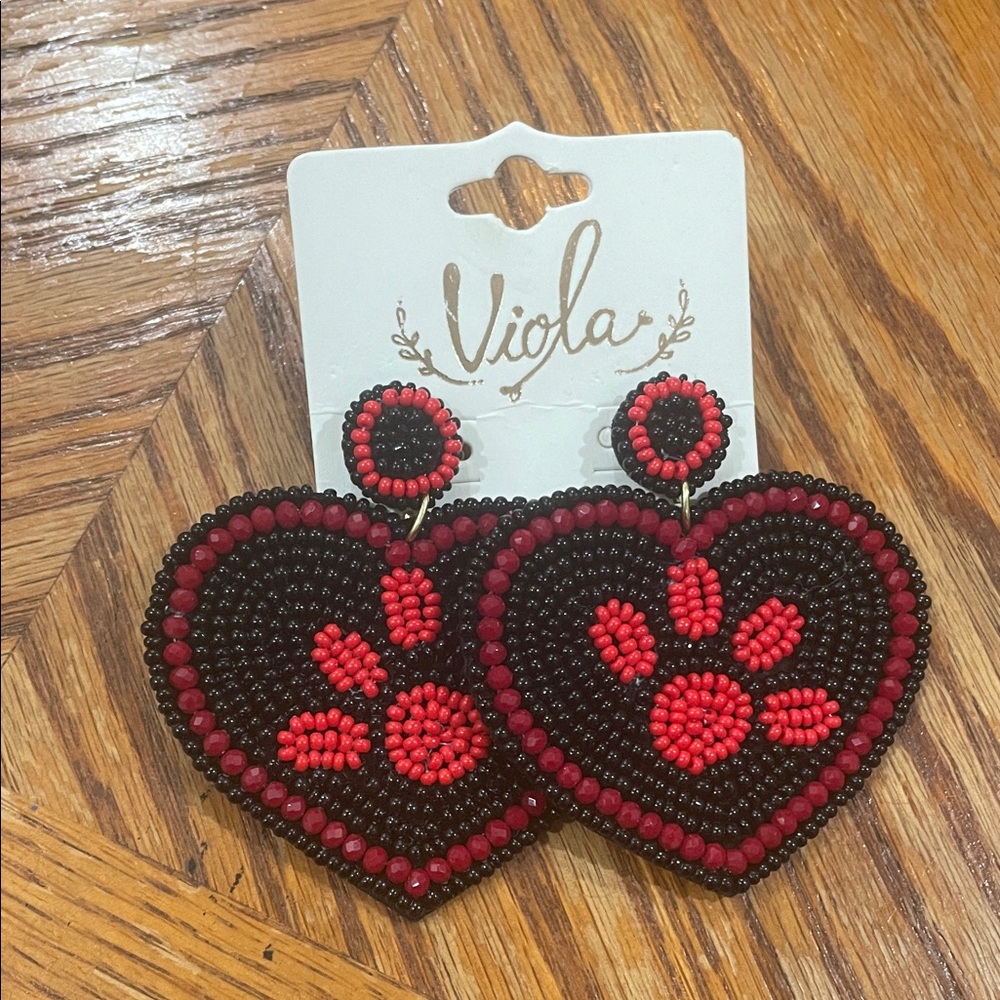 NWT Beaded Heart Paw Print Earrings